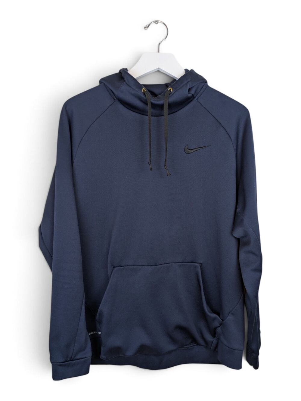 NIKE Therma-Fit Kanga Hoodie Navy Blue w/ Black Swoosh Drawstring Cowl Neck - XL
